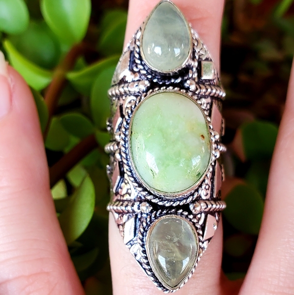 New Chrysoprase and Aquamarine 925 Silver Statement Ring. - Picture 6 of 14